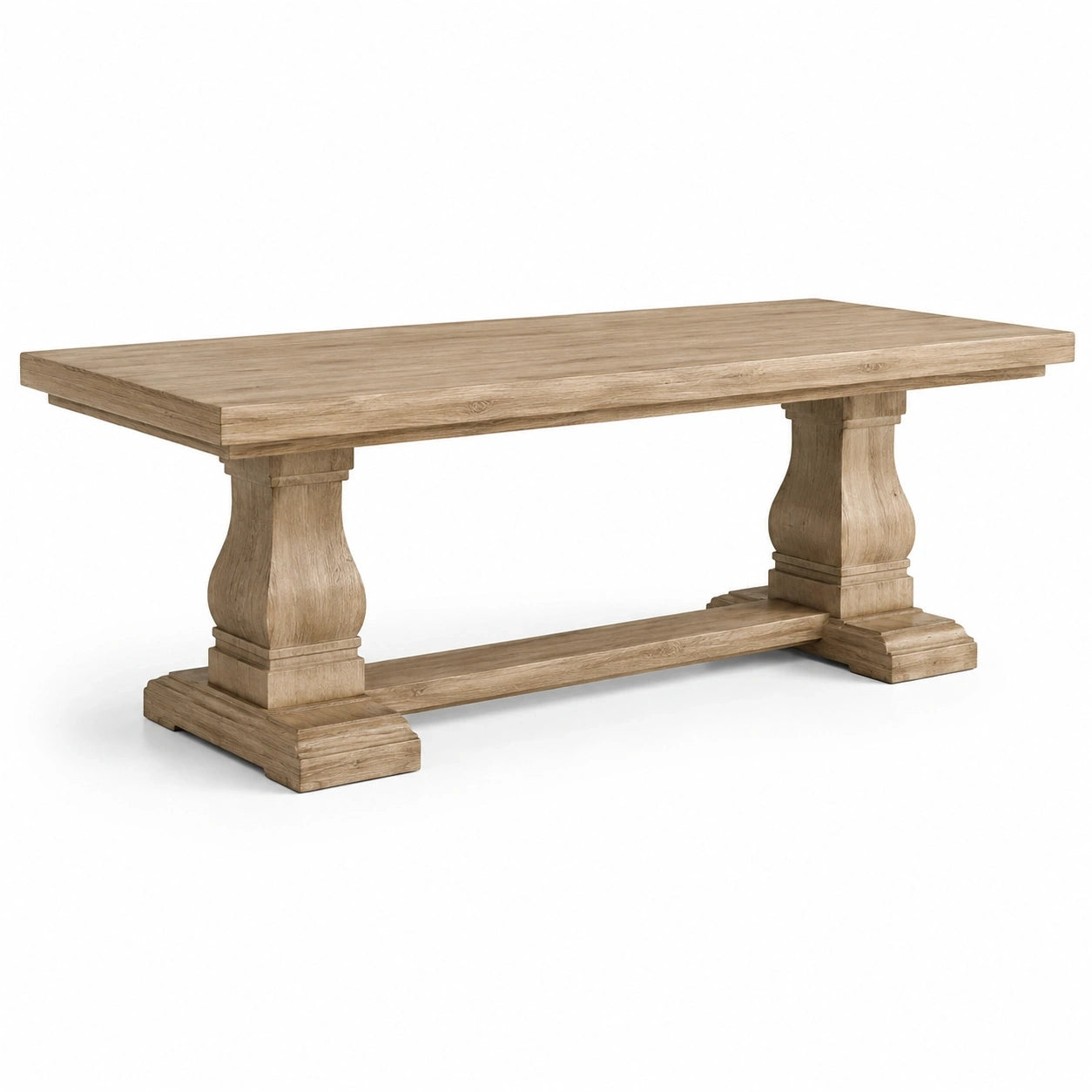Esstisch aus Holz in Naturbraun, 200 × 100 × 78 cm, klassischer Landhausstil mit Säulenuntergestell