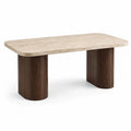 Moderner Esstisch in Travertin- und Holzoptik, Beige/Dunkelbraun, 180 × 90 × 75 cm