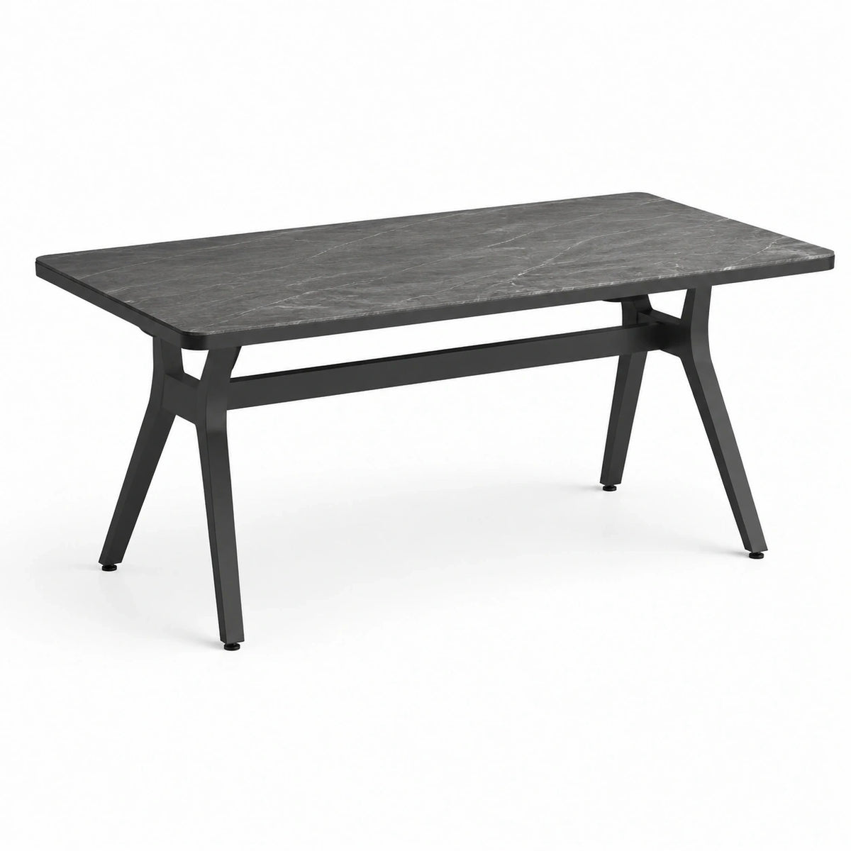 Esstisch mit grauer Tischplatte in Marmoroptik und schwarzem Metallgestell, 160 × 90 × 75 cm