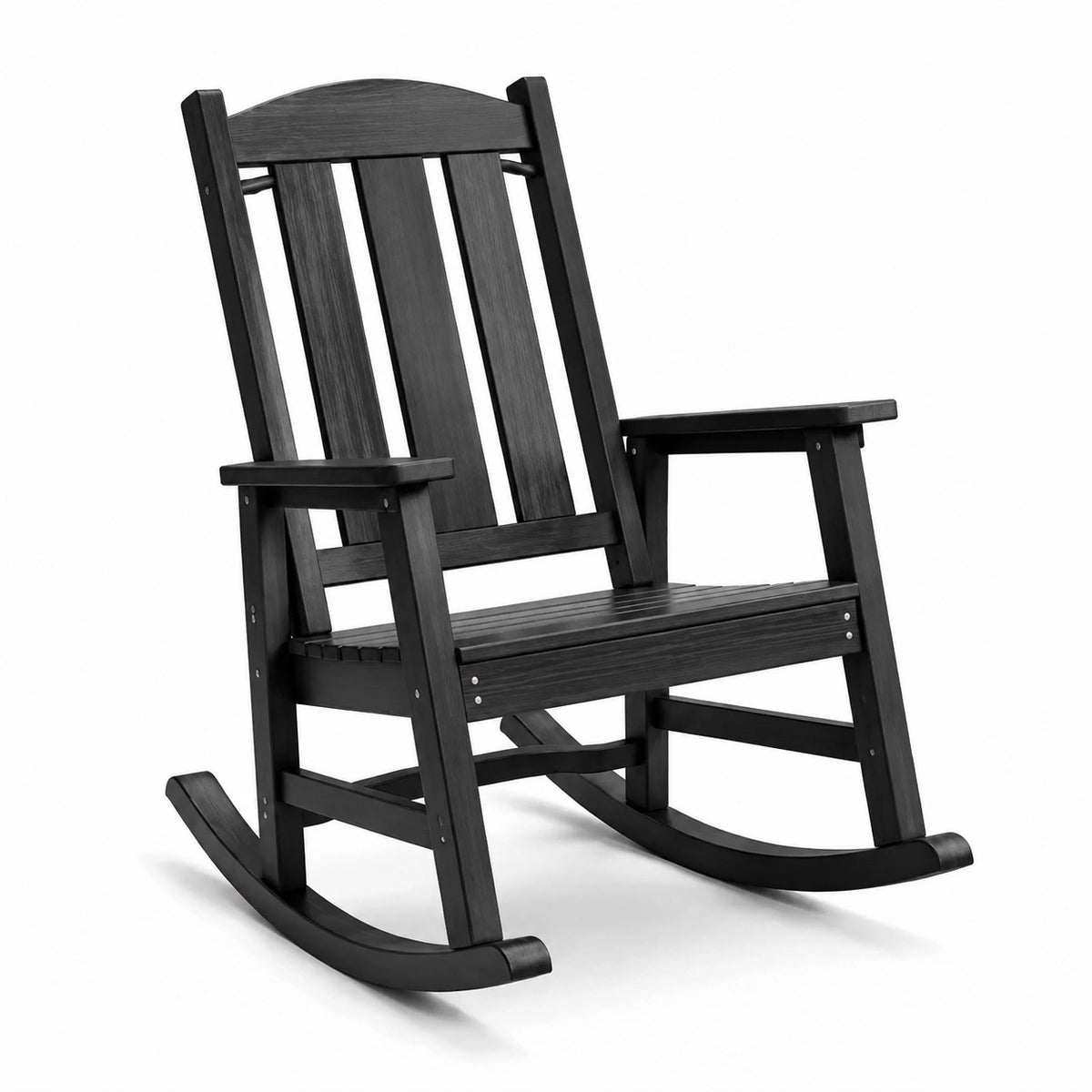 Garten-Schaukelstuhl aus Holz mit Armlehnen, Schwarz, 85 × 67 × 113 cm, klassischer Stil