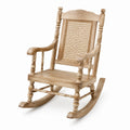 Schaukelstuhl aus Holz mit Rattangeflecht und Armlehnen, Naturbraun/Beige, 67 × 90 × 113 cm