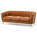 Modernes 3-Sitzer-Sofa mit Lederoptik in Cognacbraun und Gold, 220 × 85 × 78 cm