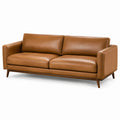 Modernes Dreisitzer-Sofa in Braun mit Lederoptik und Holzfüßen, 210 × 90 × 85 cm