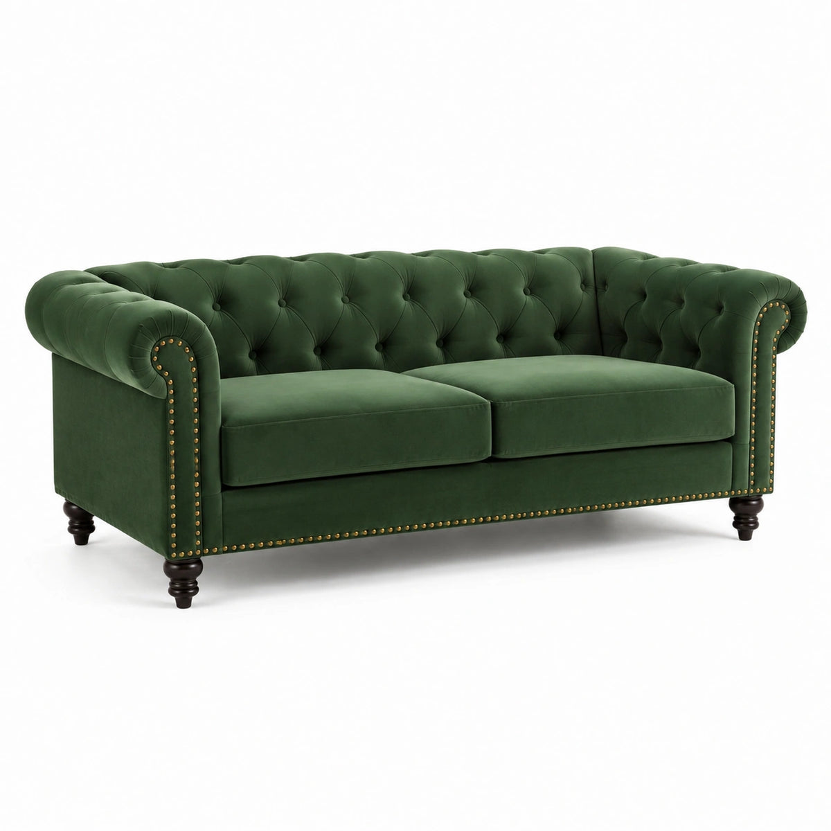 3-Sitzer-Sofa im Chesterfield-Stil aus grünem Samt, 220 × 90 × 78 cm