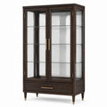 Vitrinenschrank mit Glastüren und Schublade, Dunkelbraun, 100 × 40 × 180 cm