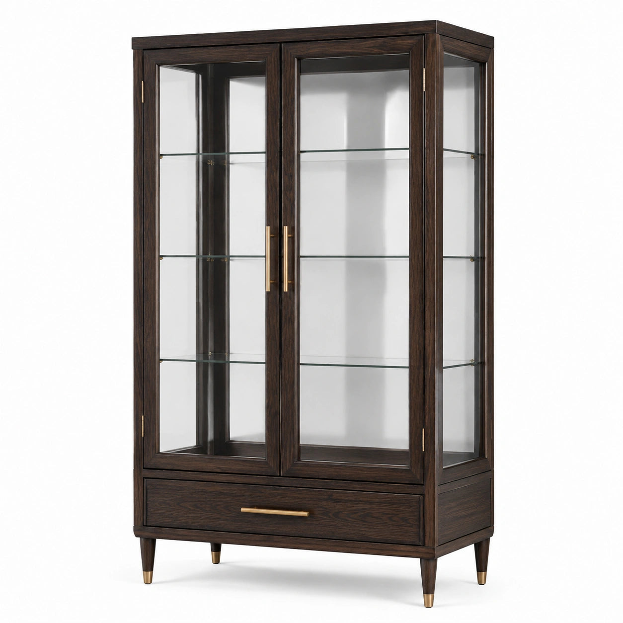 Vitrinenschrank mit Glastüren und Schublade, Dunkelbraun, 100 × 40 × 180 cm