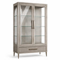 Graue Vitrine aus Holzwerkstoff und Glas mit 2 Türen und 1 Schublade, 100 × 40 × 180 cm
