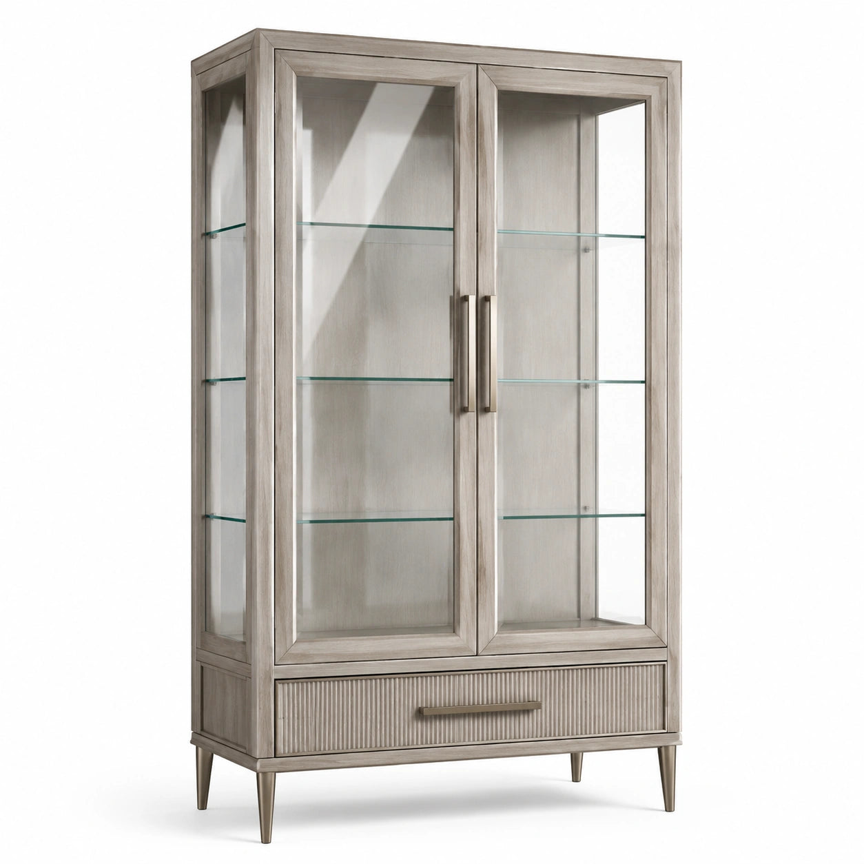 Graue Vitrine aus Holzwerkstoff und Glas mit 2 Türen und 1 Schublade, 100 × 40 × 180 cm