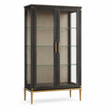 Moderne Vitrine aus schwarzem Holzwerkstoff mit Glastüren und goldenem Metallgestell, 100 × 40 × 180 cm