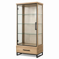Vitrine mit Glastür, 3 Glasböden und Schublade, 80 × 40 × 180 cm, Natur/Schwarz/Transparent