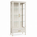 Vitrinenschrank mit 2 Glastüren, 3 Glasböden und Schublade, Cremeweiß/Gold, 90 × 40 × 190 cm