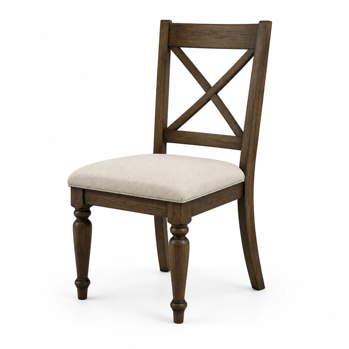 Gepolsterter Esszimmerstuhl aus Holz im Landhausstil, Braun/Beige, 54 × 47 × 98 cm