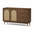 Sideboard aus Holzwerkstoff mit Rattangeflecht, Braun/Natur/Gold, 140 × 40 × 80 cm, 3 Schubladen und 2 Türen