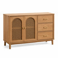 Sideboard aus Holzwerkstoff und Rattan, Natur/Gold, 120 × 40 × 80 cm, mit 3 Schubladen und 2 Türen