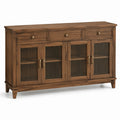 Sideboard aus Holzwerkstoff in Braun mit rauchgrauem Riffelglas, messingfarbenen Griffen, 3 Schubladen und 4 Türen, 160 × 40 × 90 cm