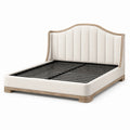 Polsterbett in Beige und Hellbraun, 220 × 203 × 132 cm, mit Metalllattenrost, für Matratzen 180 × 200 cm