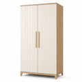 Zweitüriger Kleiderschrank 100 × 55 × 190 cm in Creme und Eiche mit goldfarbenen Griffen