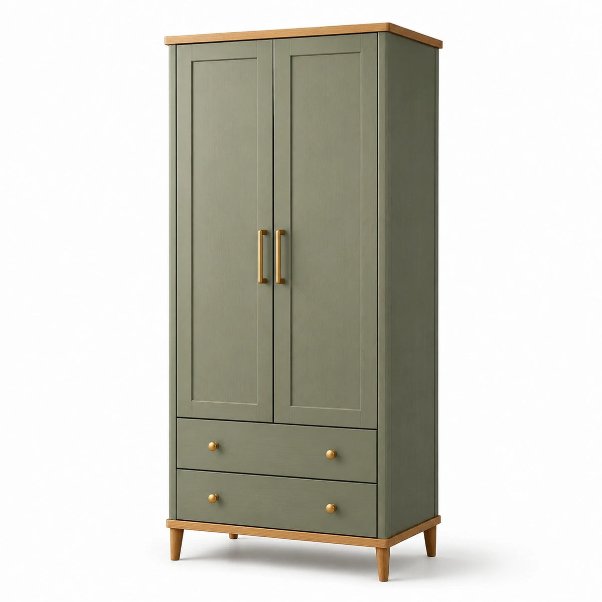 Kleiderschrank aus Holzwerkstoff, Olivgrün/Natur, 90 × 50 × 190 cm, 2 Türen und 2 Schubladen