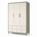 Kleiderschrank aus Holzwerkstoff, 130 × 55 × 200 cm, Salbeigrün und Cremeweiß, 3 Türen und 4 Schubladen, Landhausstil