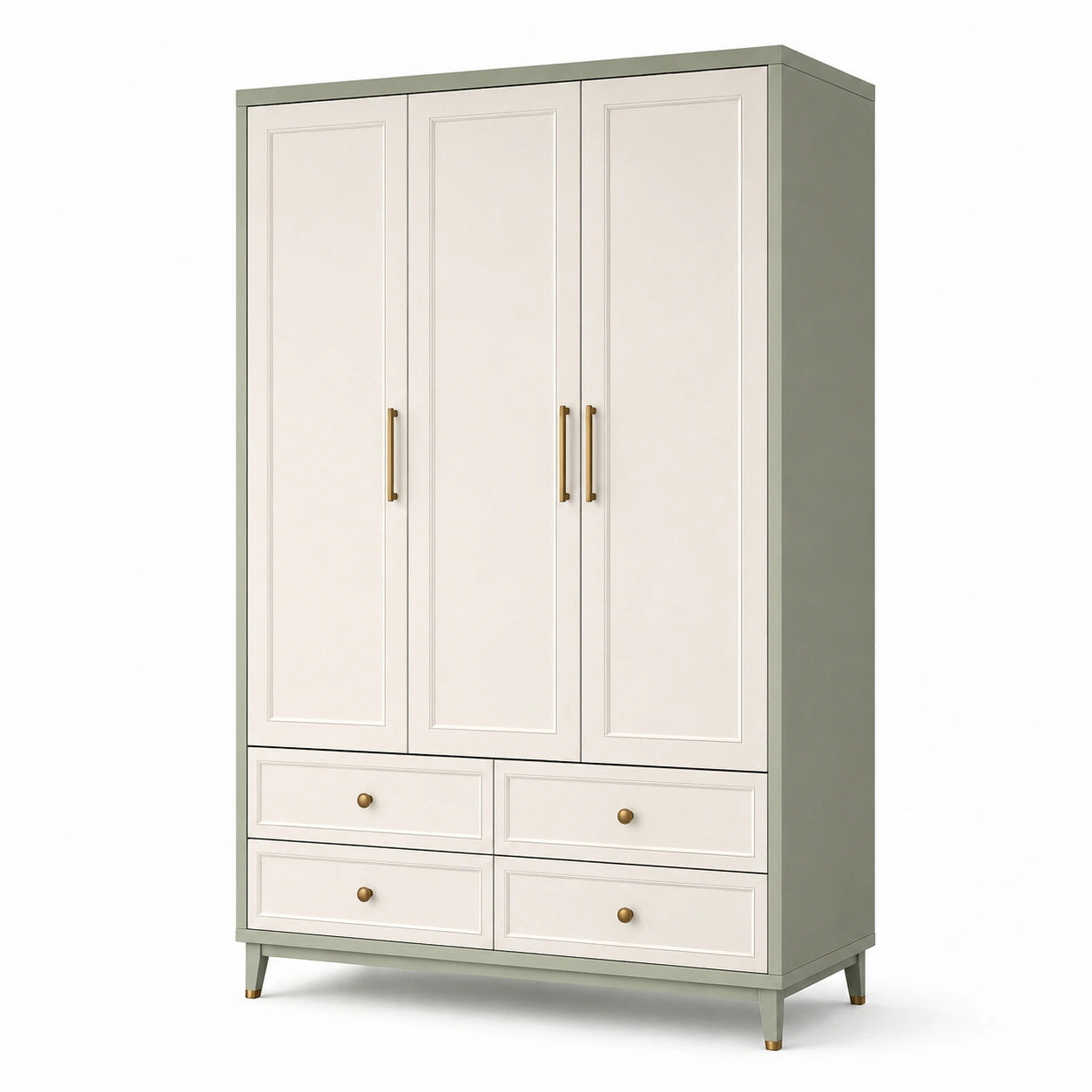 Kleiderschrank aus Holzwerkstoff, 130 × 55 × 200 cm, Salbeigrün und Cremeweiß, 3 Türen und 4 Schubladen, Landhausstil