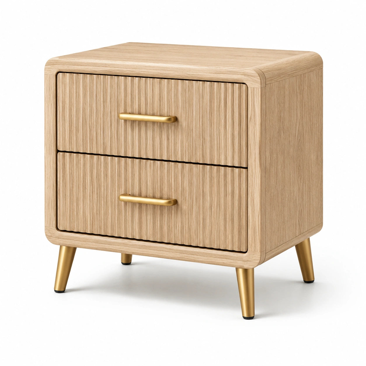 Nachttisch aus Holzwerkstoff in Natur und Gold, 50 × 40 × 55 cm, mit 2 Schubladen