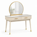 Schminktisch mit Rundspiegel und 2 Schubladen, 110 × 45 × 140 cm, Creme/Gold/Weiß