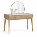 Schminktisch mit rundem Spiegel und 2 Schubladen, 110 × 45 × 130 cm, Natur/Gold