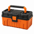 Werkzeugkoffer aus Kunststoff mit Tragegriff und Deckelfächern, 50 × 26 × 25 cm, Orange/Schwarz
