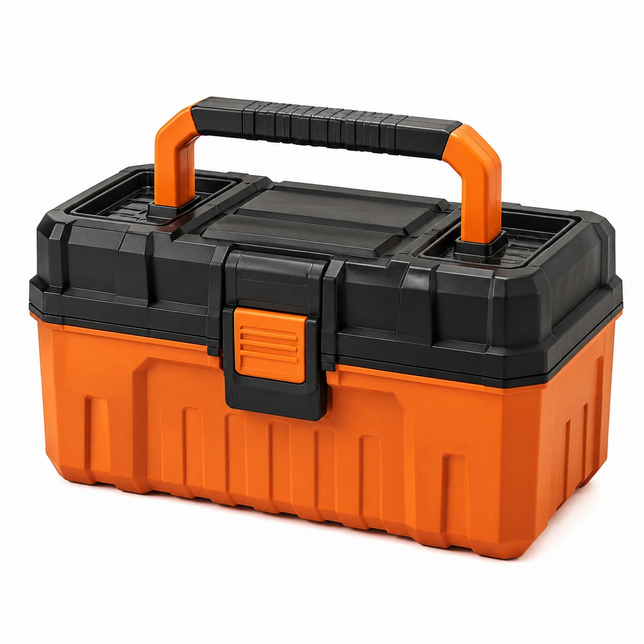 Werkzeugkoffer aus Kunststoff mit Tragegriff und Deckelfächern, 50 × 26 × 25 cm, Orange/Schwarz