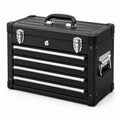 Abschließbarer Werkzeugkoffer aus Metall mit 4 Schubladen, Schwarz/Silber, 56 × 33 × 49 cm